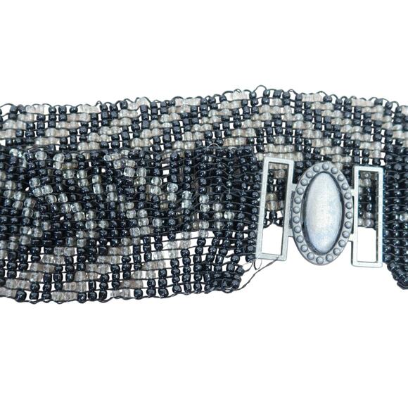 Vintage Black and Clear Beaded Stretchy Belt - Picture 2 of 4